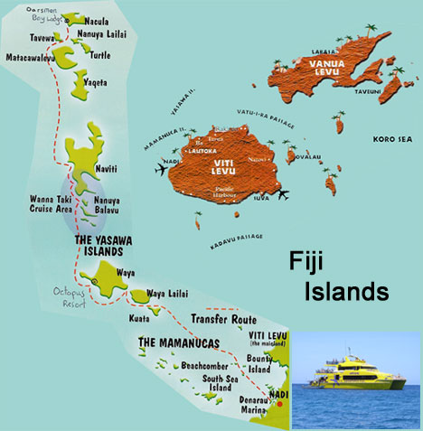 Fiji and Yasawa islands map